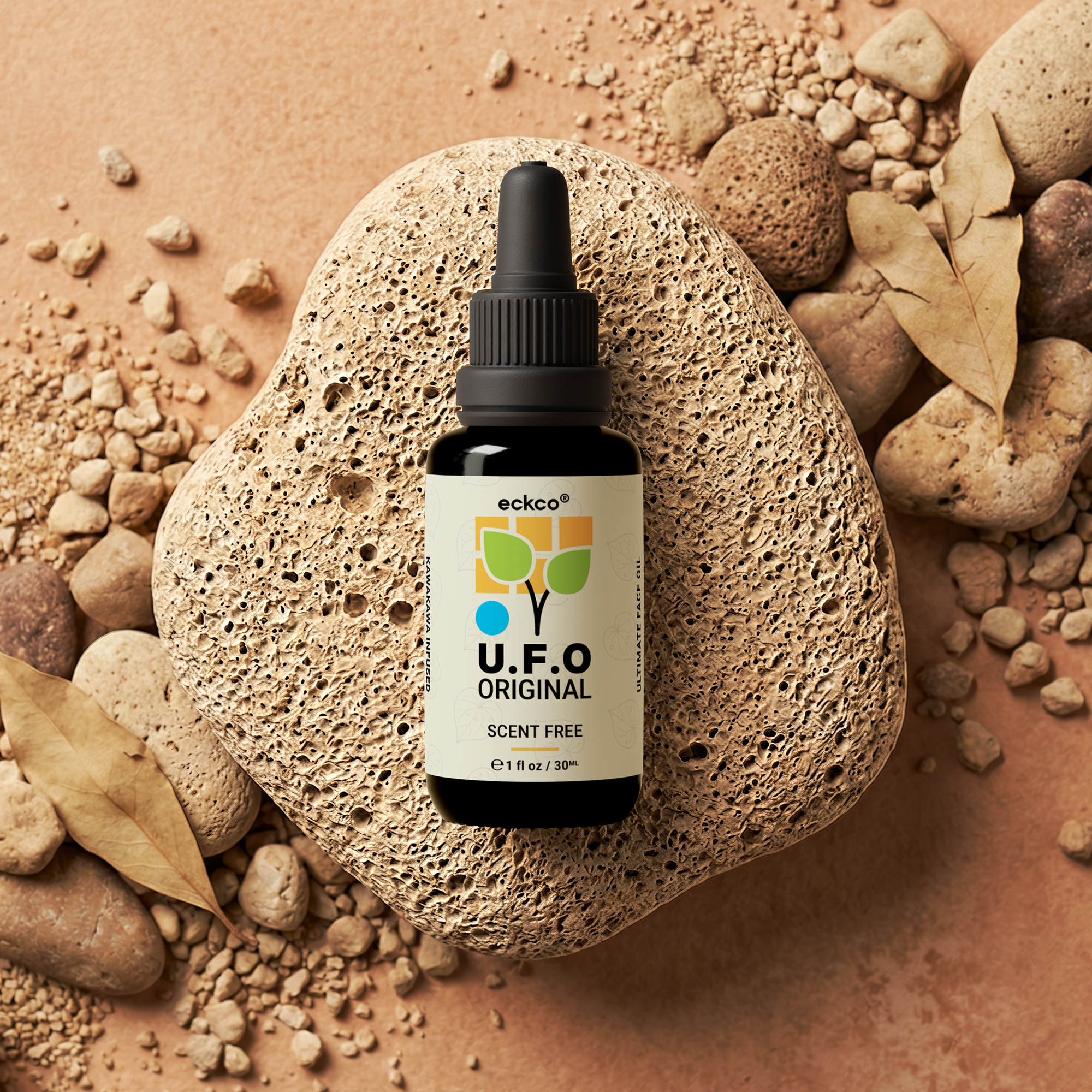 Eckco U.F.O Original Face Oil, 30ml glass dropper bottle. Scent free and kawakawa infused.