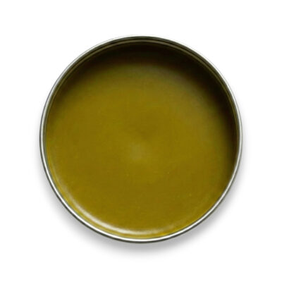 kawakawa-barrier-balm-60ml-tin Top-down view of an open 60ml tin of Eckco Triple-Infused Kawakawa Barrier Balm.